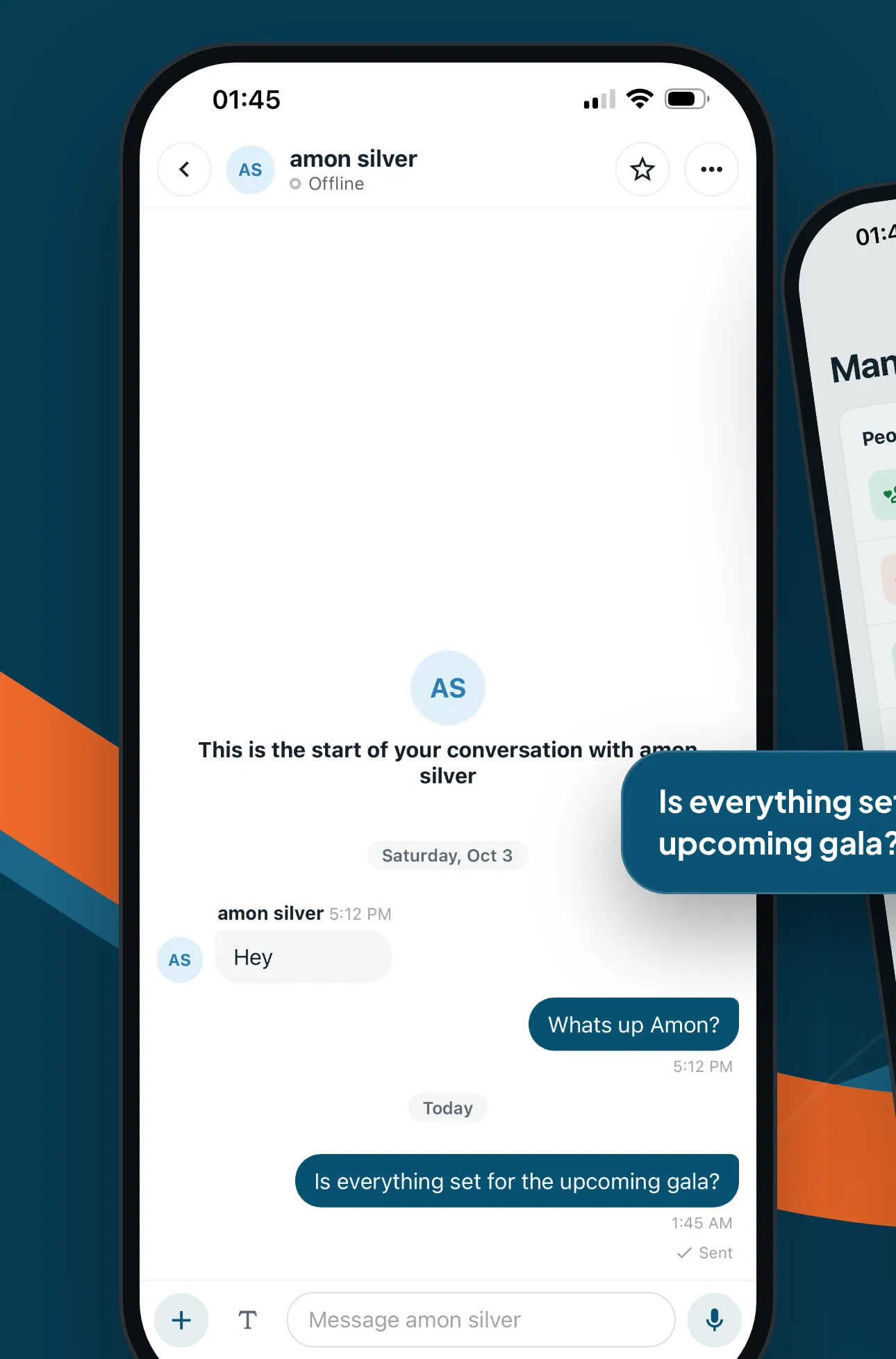 A direct message conversation in GiveKit team chat asking whether everything is set for the upcoming gala.